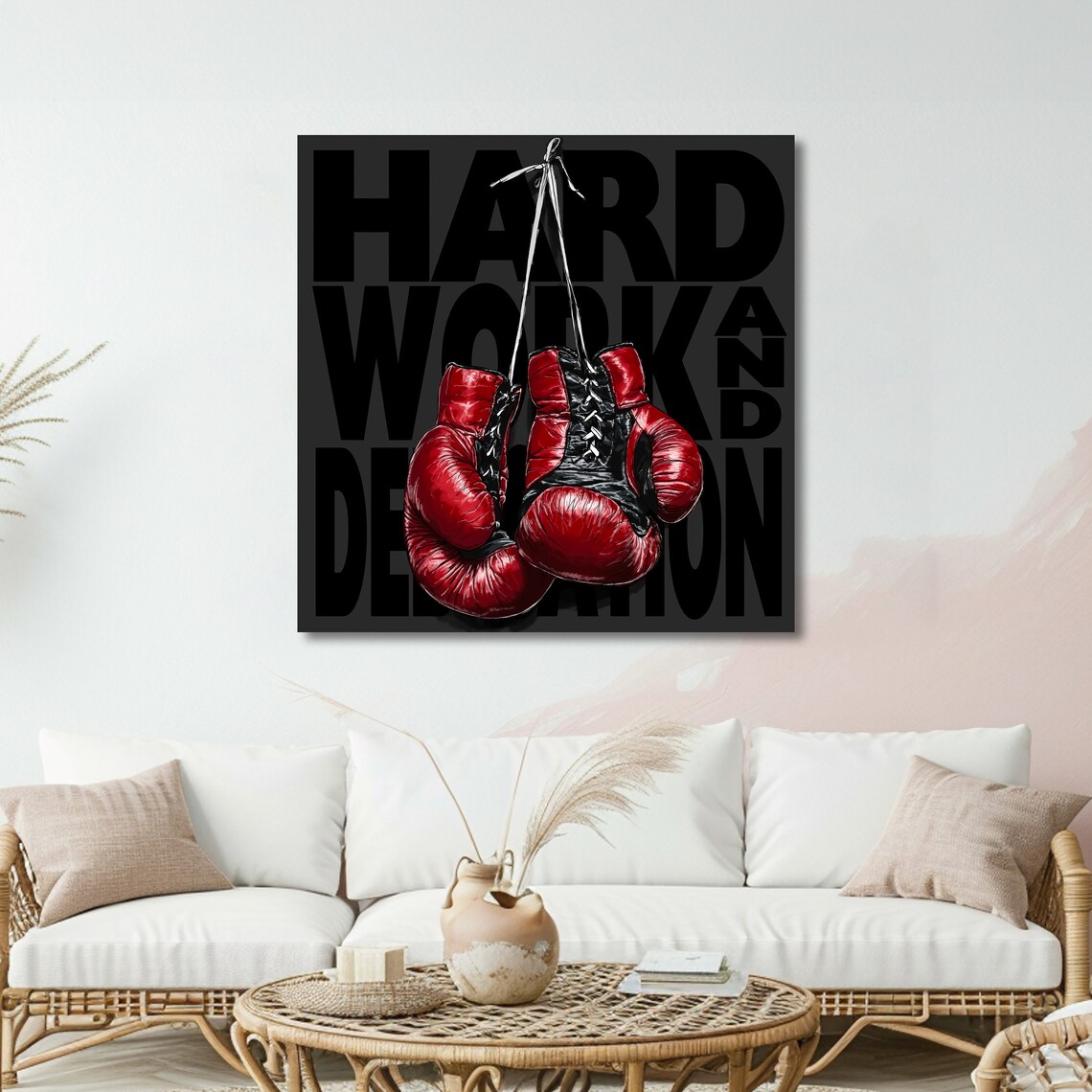 Hard Work and Dedication Quote With Red Boxing Gloves Motivational Art Poster - Image 3