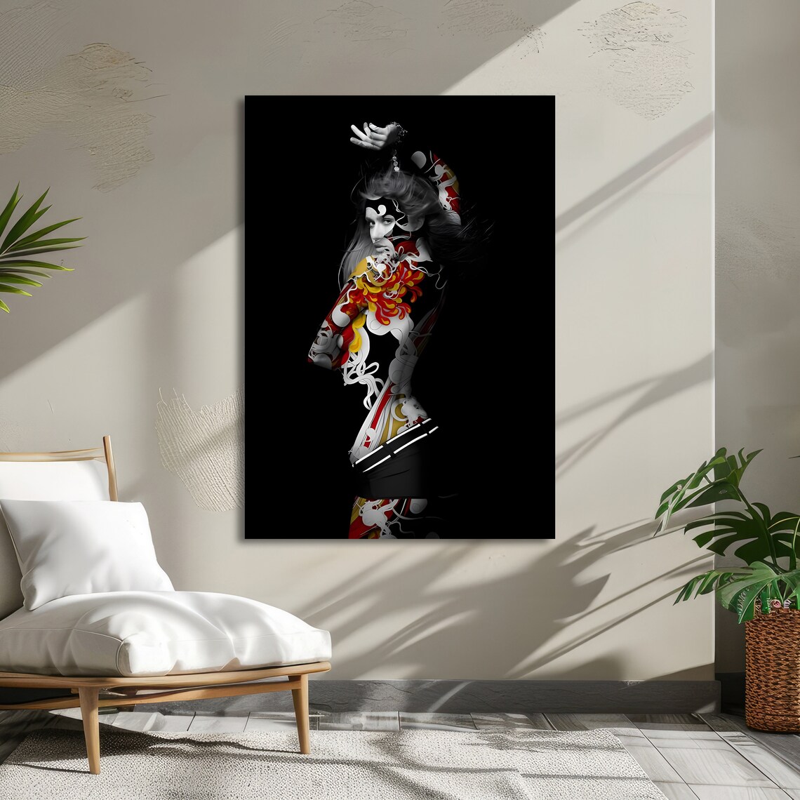 Dancing Woman Silhouette Red Gold Graffiti Black Background Poster - Image 2