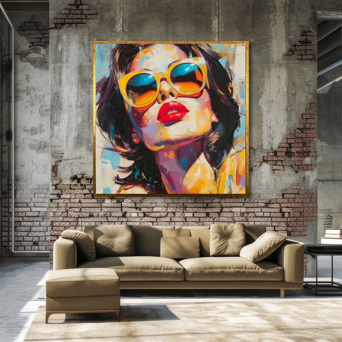 Woman In Orange Sunglasses Red Lips Bold Pop Art Portrait Poster - Image 3
