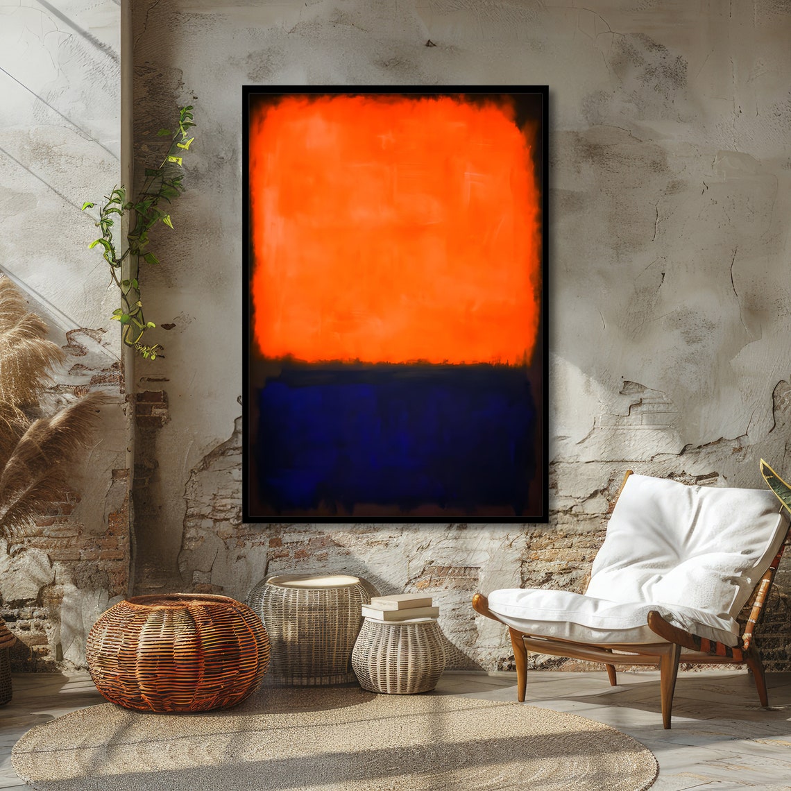 Tangerine Orange and Cobalt Blue Rothko Style Abstract Poster - Image 3