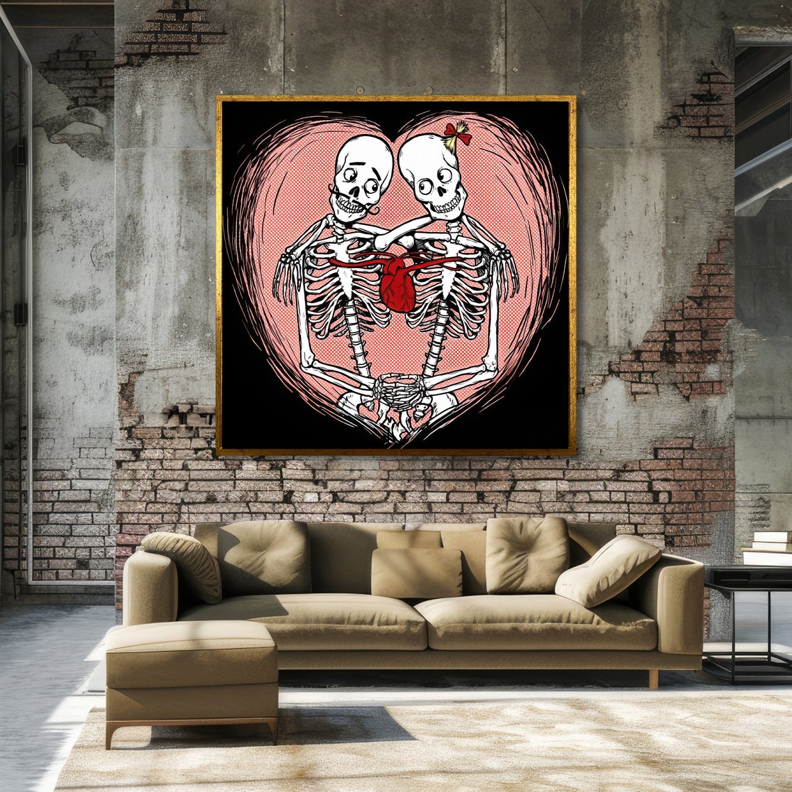 Skeleton Love Romantic Skeleton Art Gothic Wall Decor Cute Skeleton Couple Print Heart Art Ready To Hang - Image 3