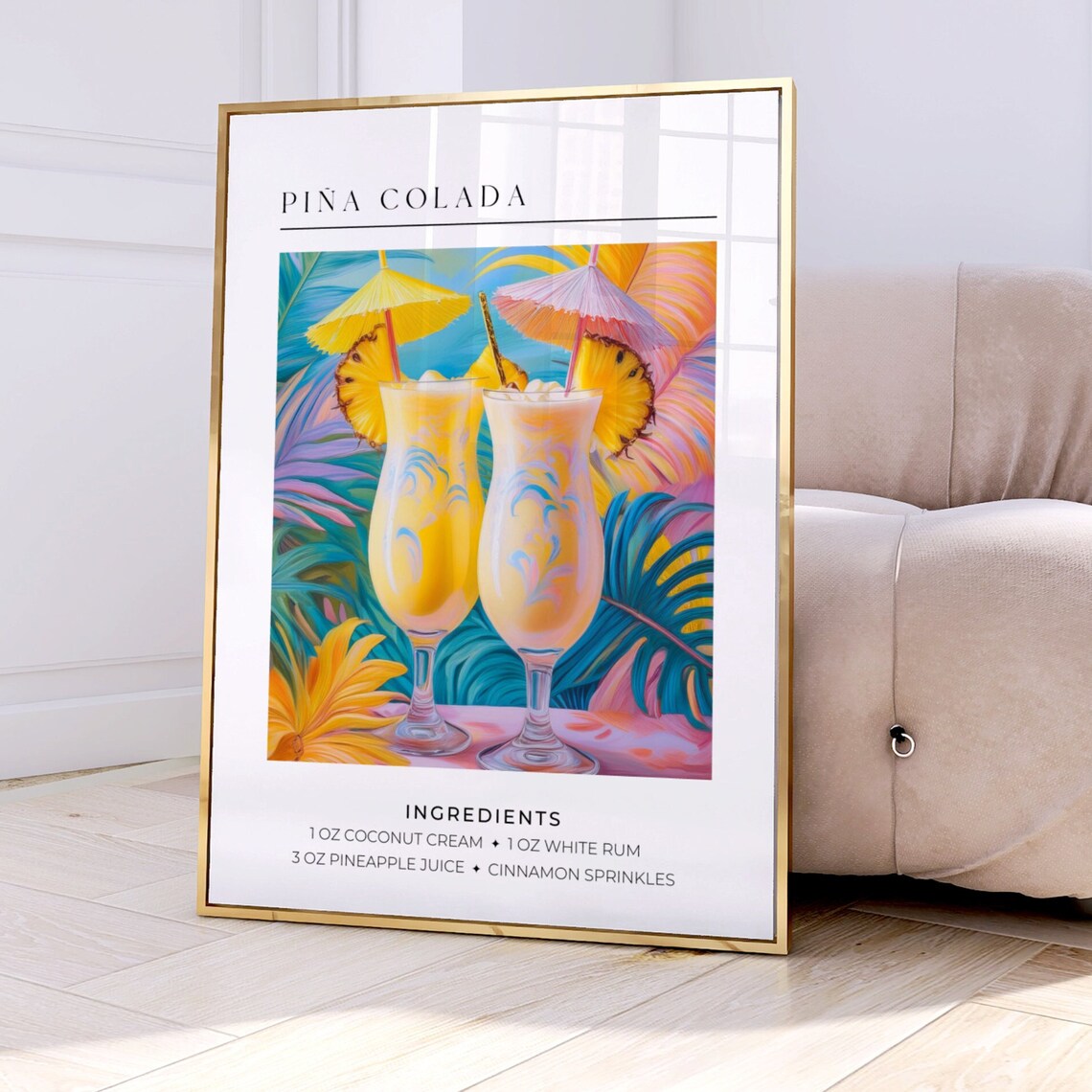 Pina Colada Cocktail, Maximalist Retro Art Print