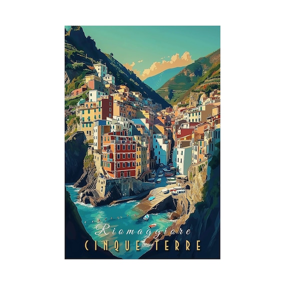 Cinque Terre Italy Vintage Travel Poster