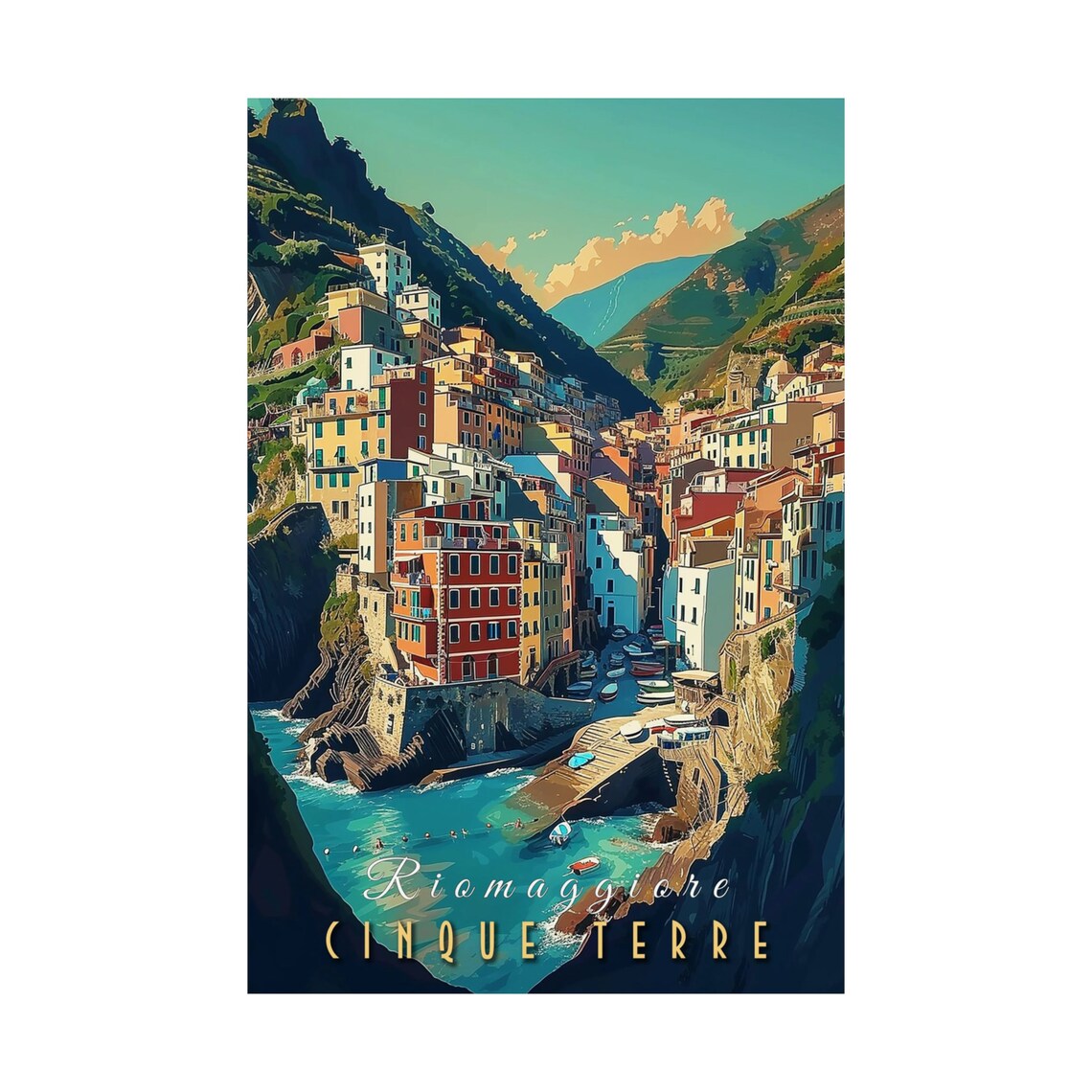 Cinque Terre Italy Vintage Travel Poster