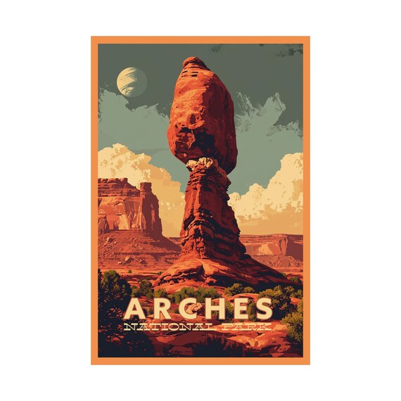 Arches National Park Vintage Travel Poster Balancing Rock Utah Wall Art