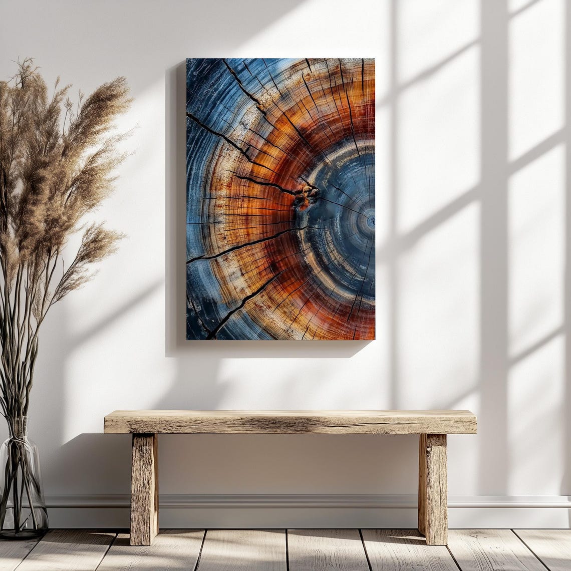 Colorful Tree Ring Cross Section Abstract Blue And Rust Wall Art - Image 4