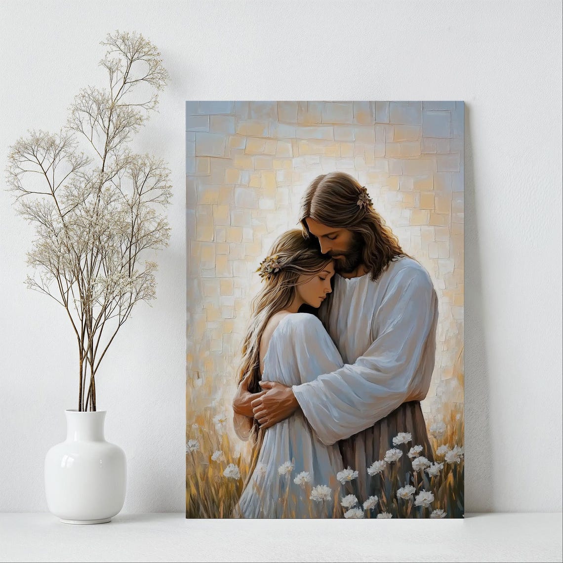 Jesus Embracing Young Woman In Golden Mosaic Wheat Field Poster - Image 7