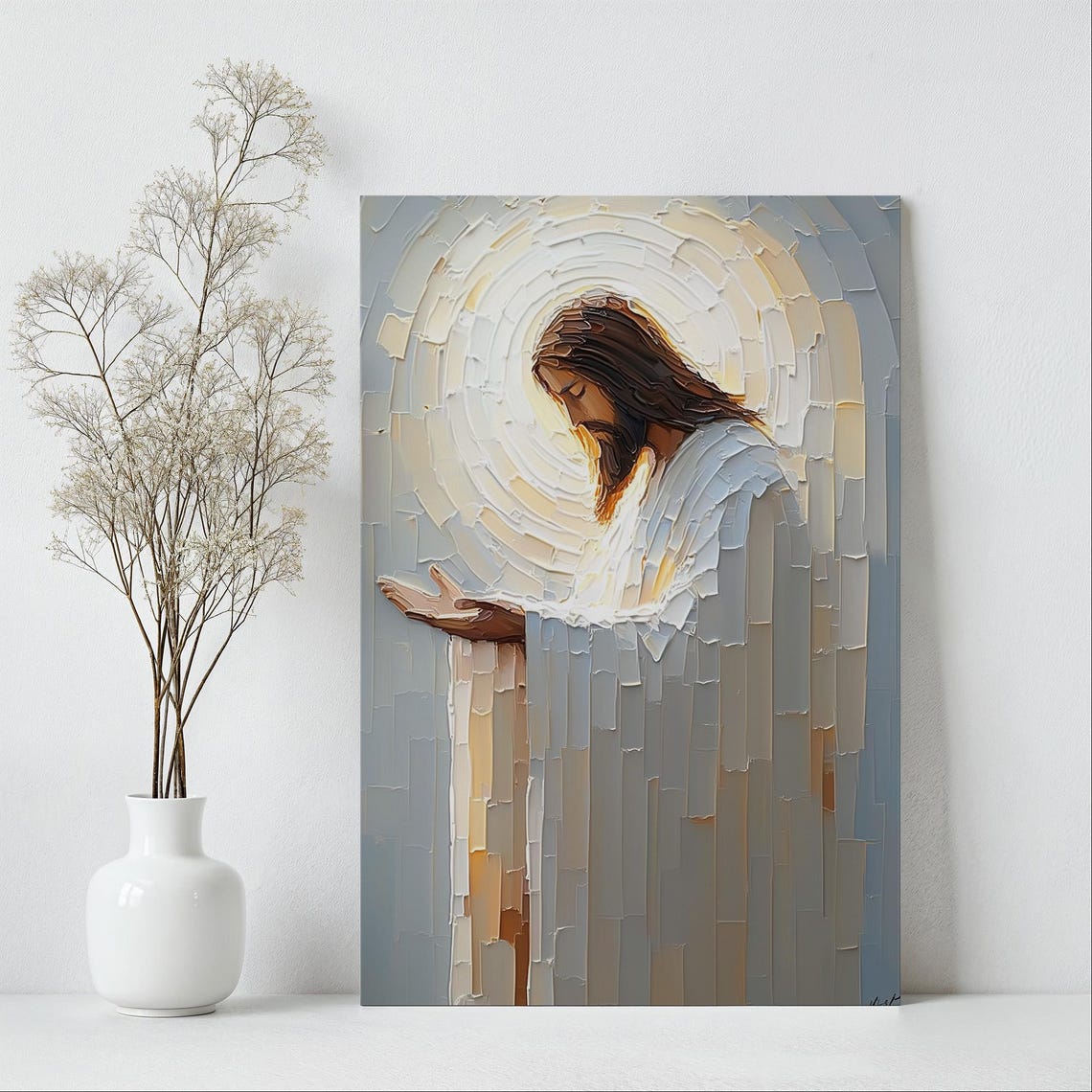 Abstract Praying Jesus Christ With Glowing Halo Impasto Poster - Image 6
