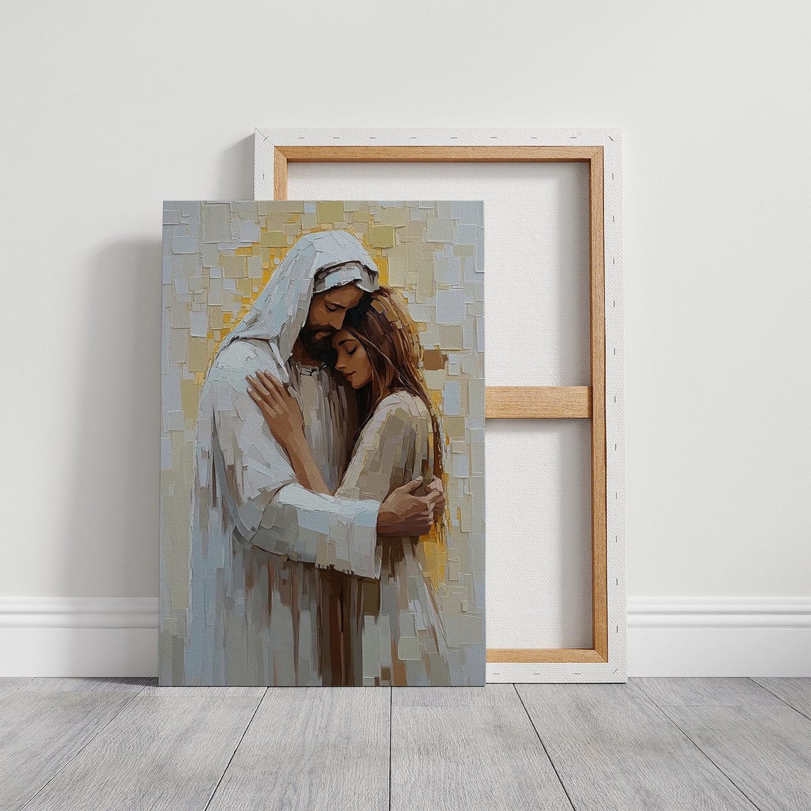 Jesus Embracing Woman Closeup In Textured Palette Knife Poster - Image 6