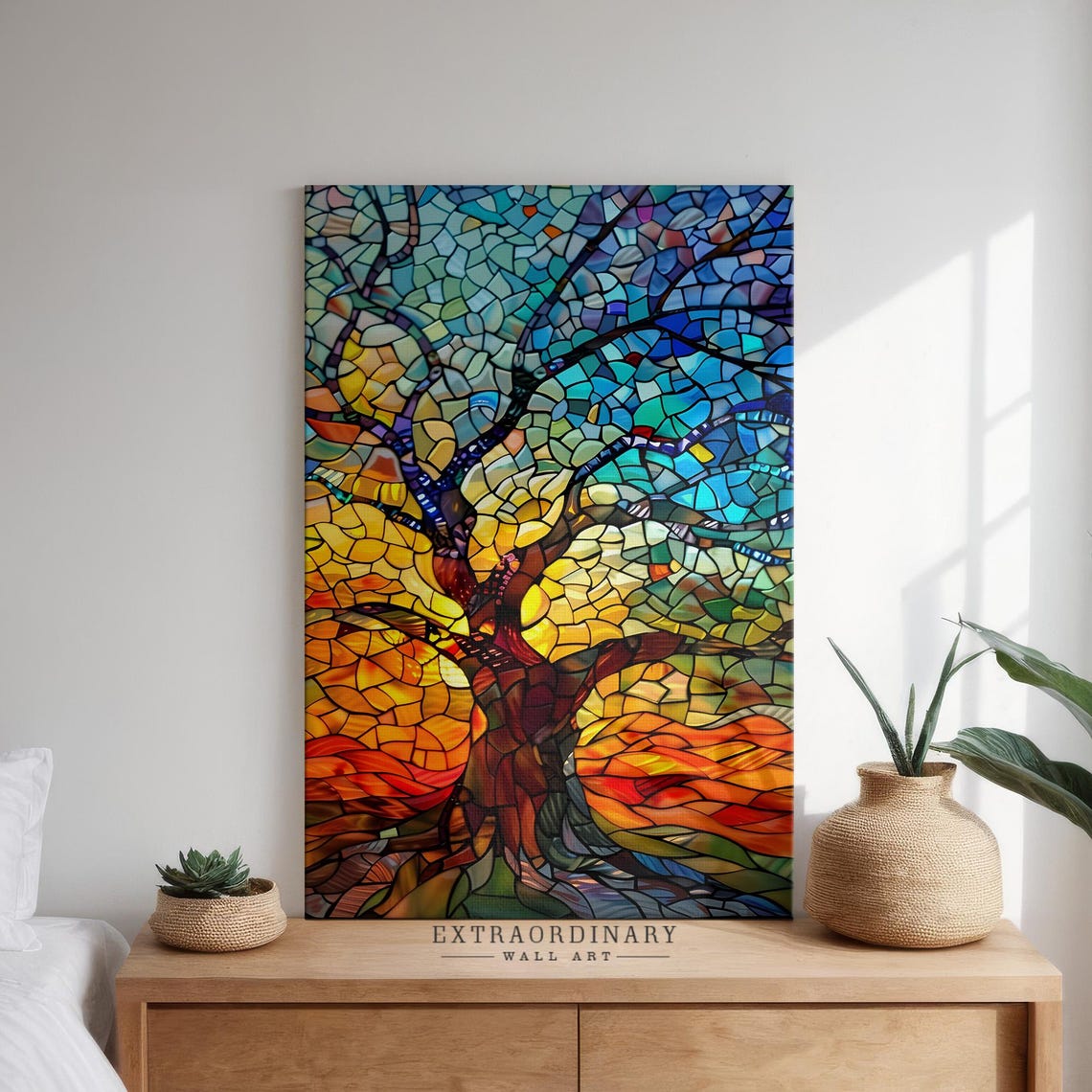 Stained Glass Mosaic Tree Of Life Sunset Colors Bedroom Wall Art