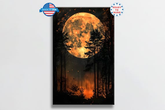 Blood Moon Wall Art For Astronomy Enthusiasts Framed Moon Celestial Wall Art For Bedroom Decor Forest Night Art Print Ready To Hang