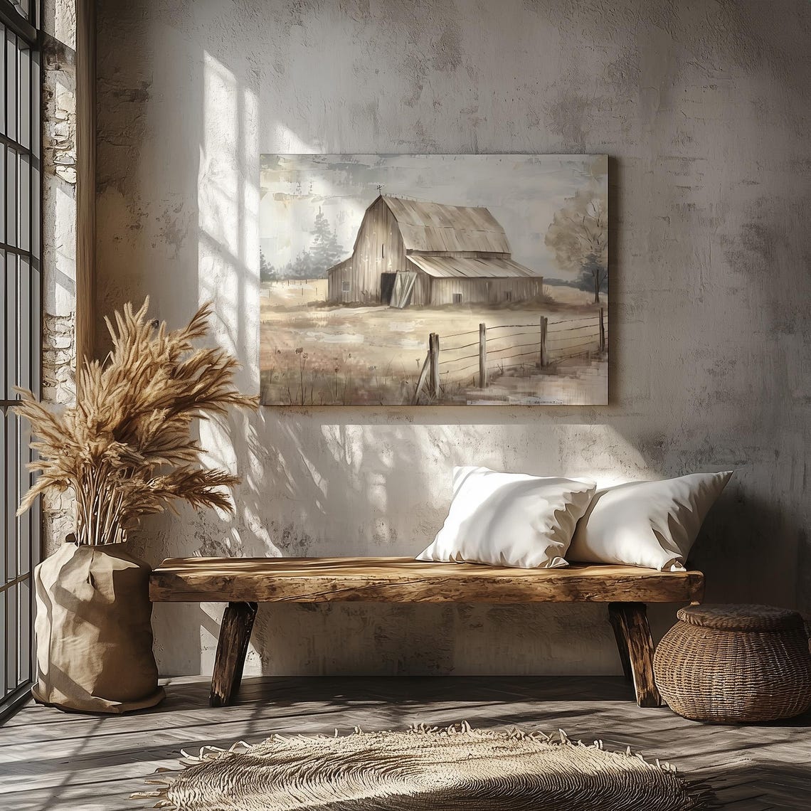 Weathered Gray Barn On Barren Field Rustic Landscape Poster Art - Image 3