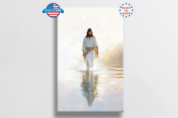 Jesus Walking Toward You On Mirror Calm Reflective Water Poster
