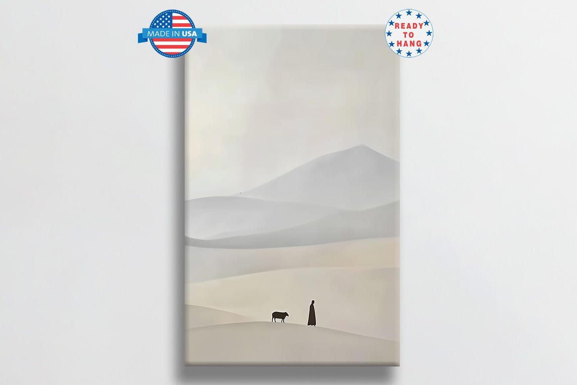 Vertical Shepherd Silhouette With Sheep On Rolling Hill Poster