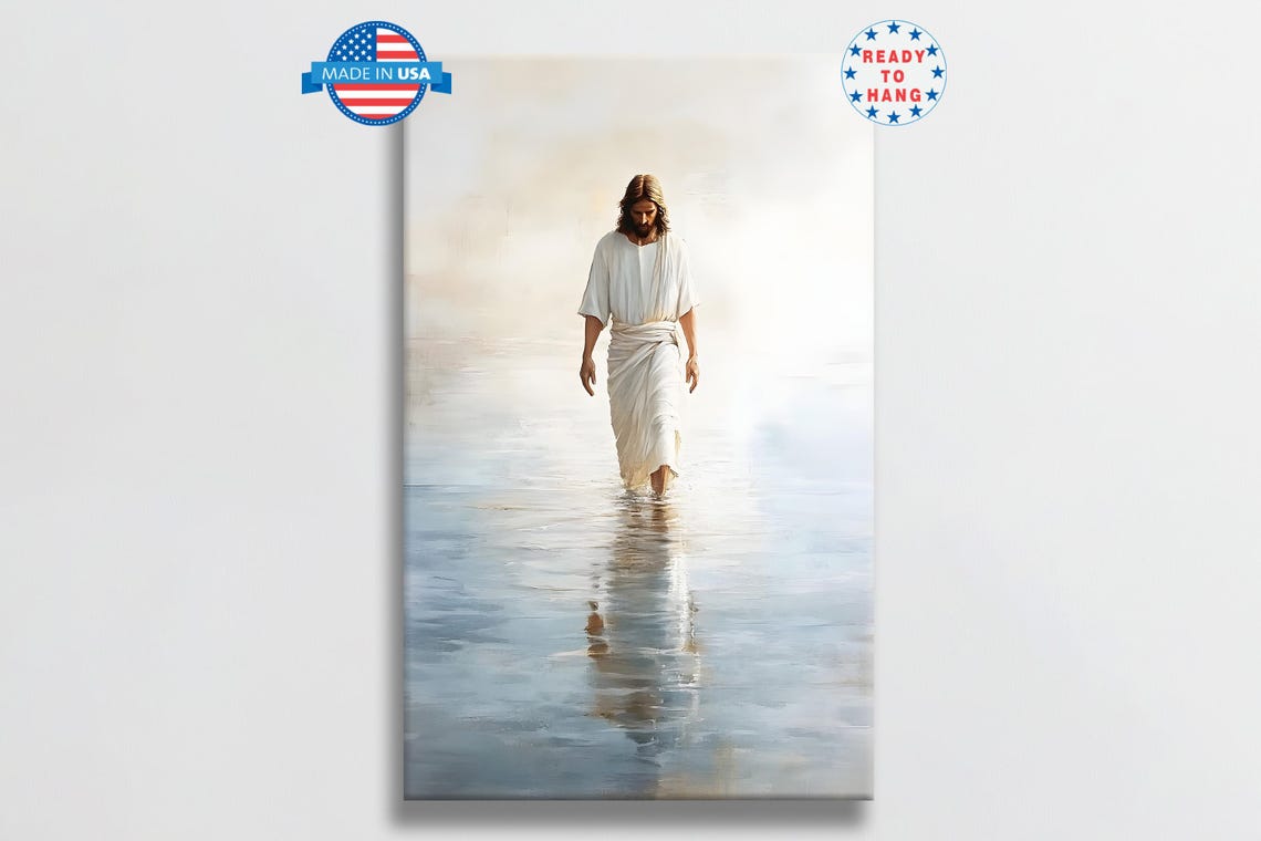 Jesus Christ Walking Toward Viewer On Calm Still Water Poster - Image 6