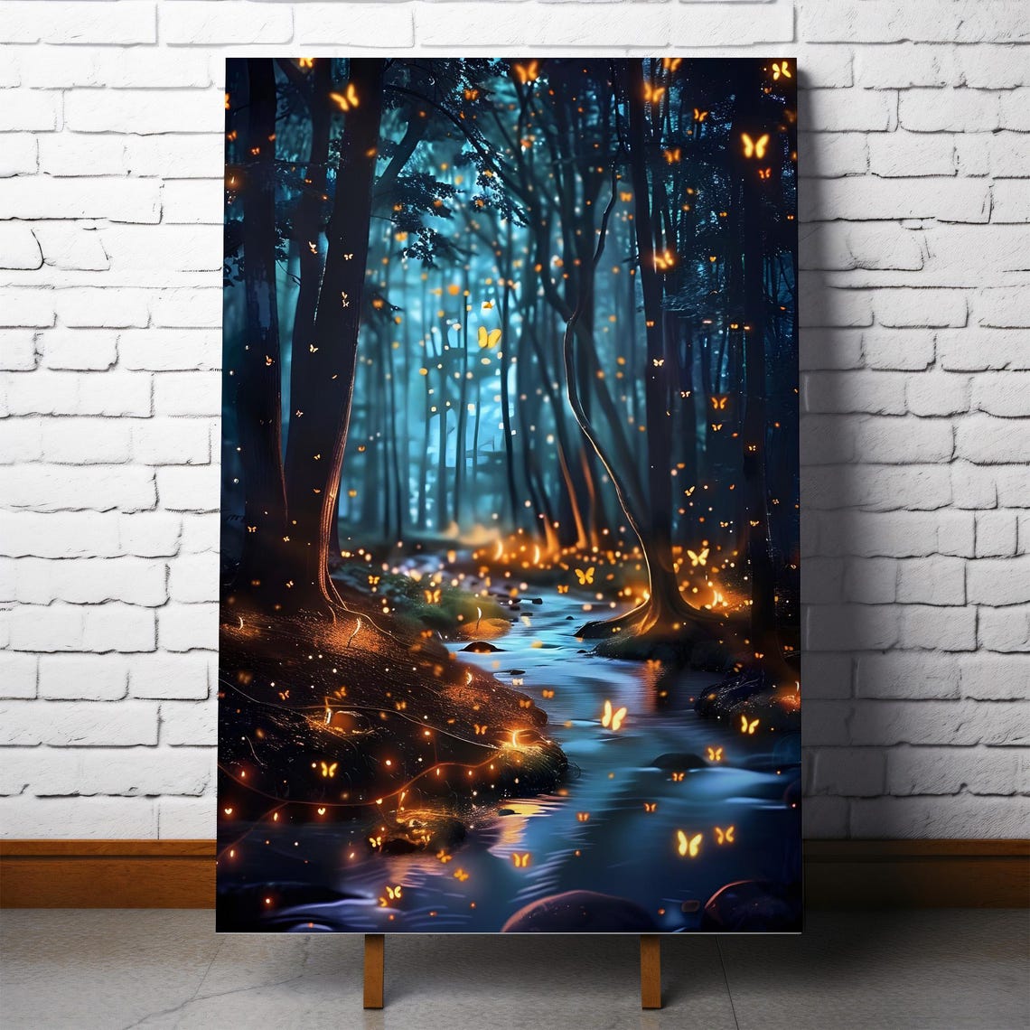 Enchanted Forest Stream With Glowing Butterflies Magical Poster