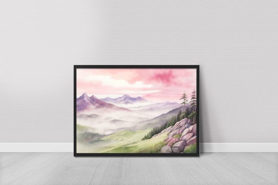 Mountain Watercolor Painting Mountains Landscape Art Print Wall Poster
