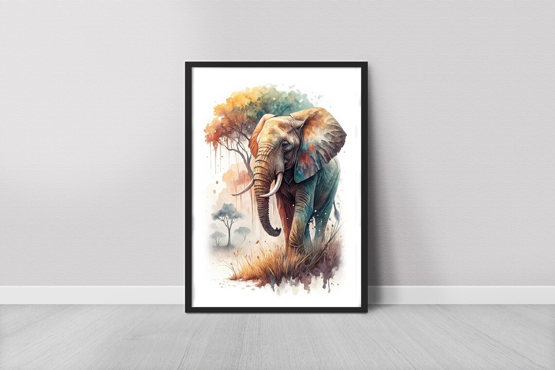African Elephant Watercolor Art Print Wildlife Savanna Painting Wall Decor