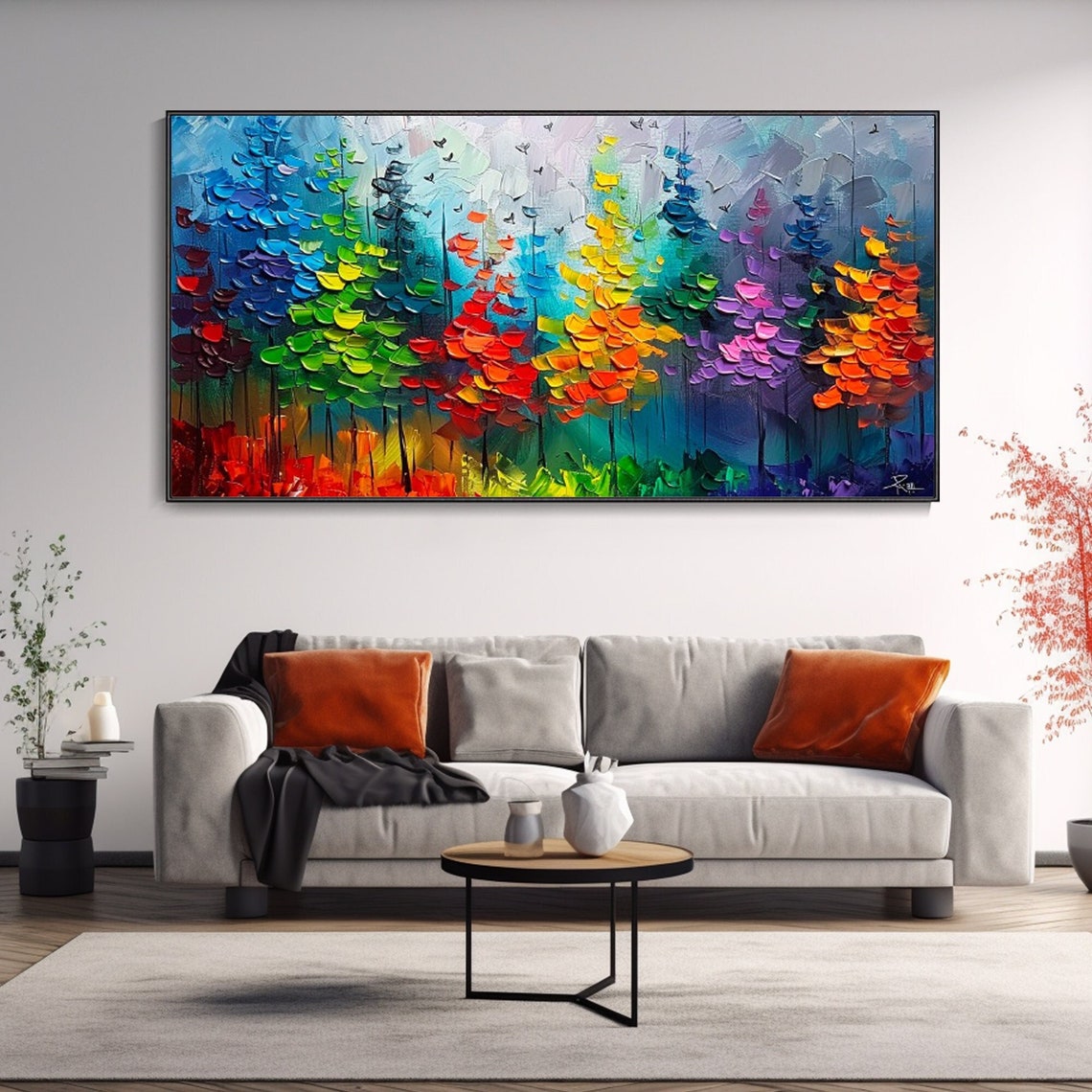 Rainbow Forest Oil Painting Colorful Gradient Trees Abstract Poster
