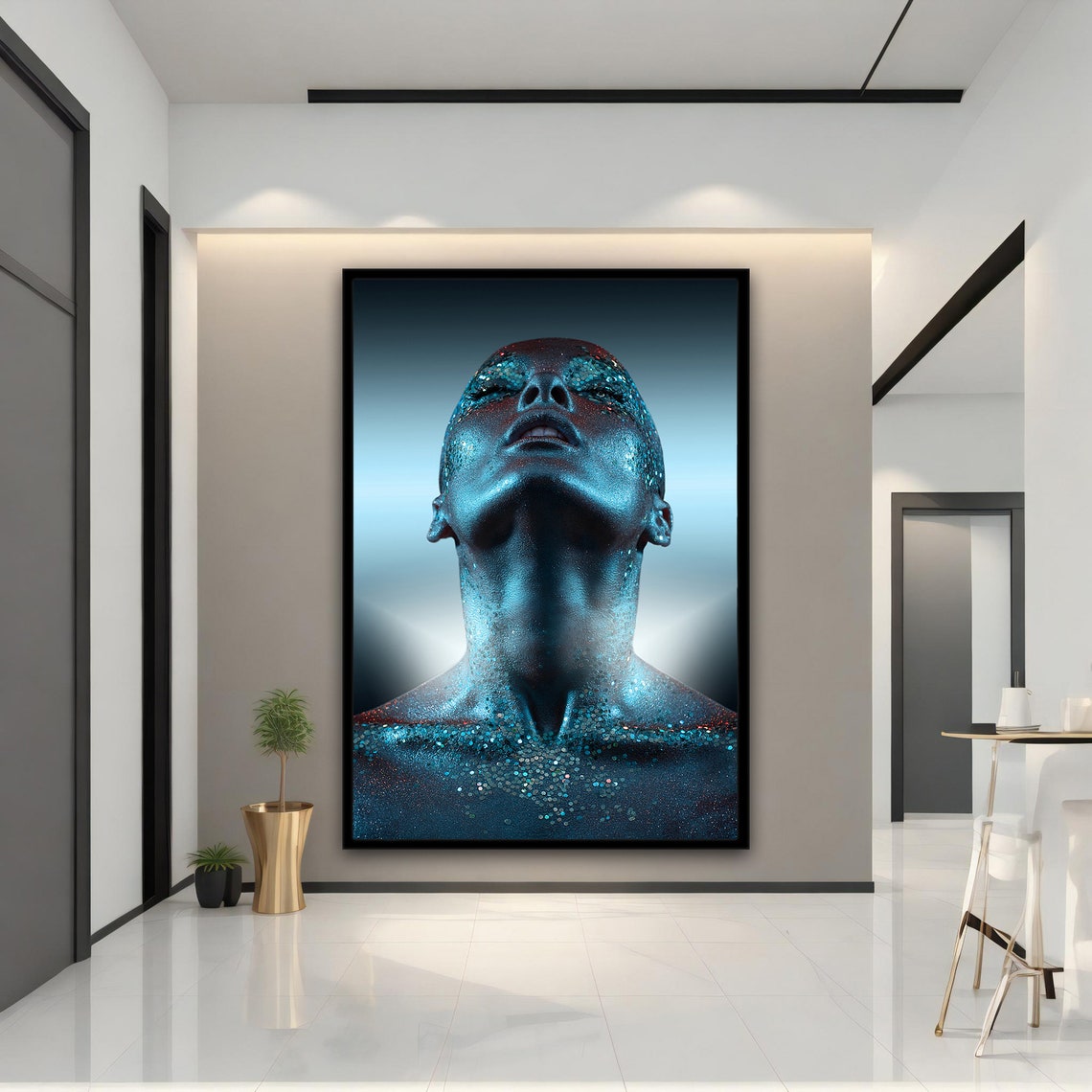 Blue Body Paint Woman Glitter Dramatic Portrait Modern Art Poster - Image 5