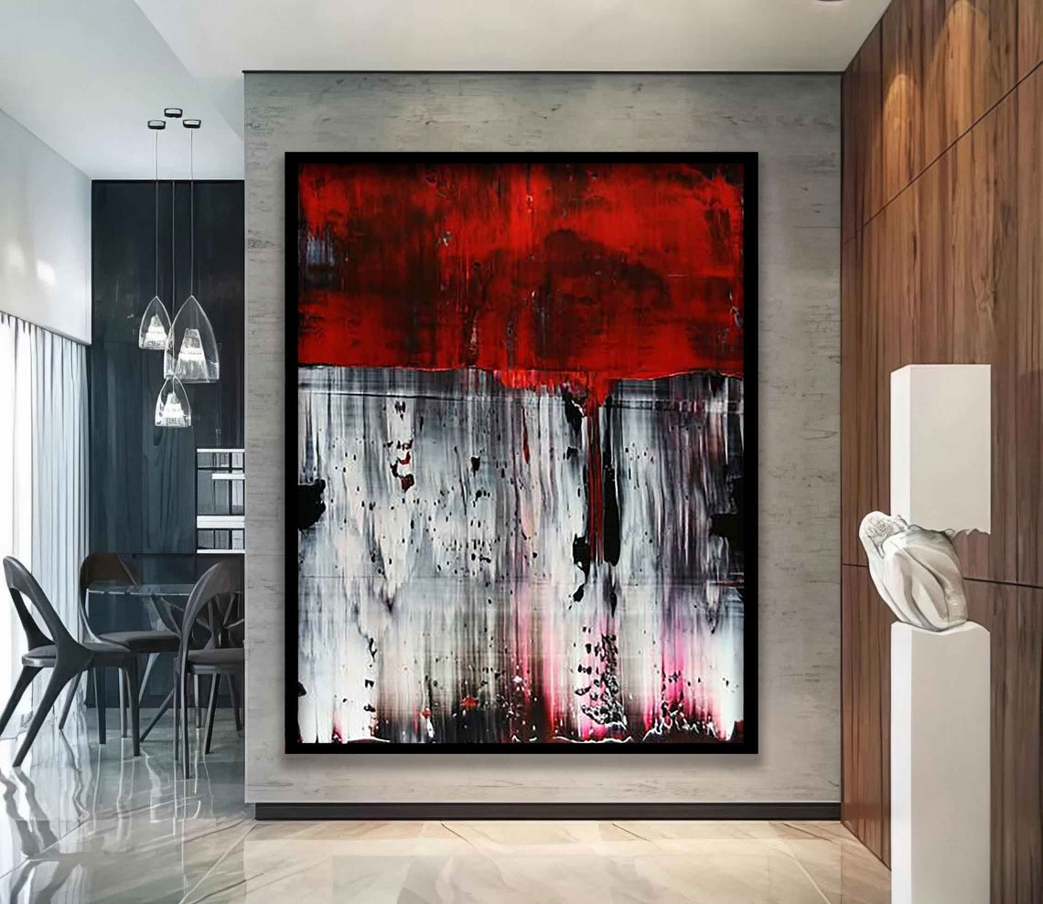 Red and Gray Abstract Color Field Modern Minimalist Wall Art Poster - Image 4