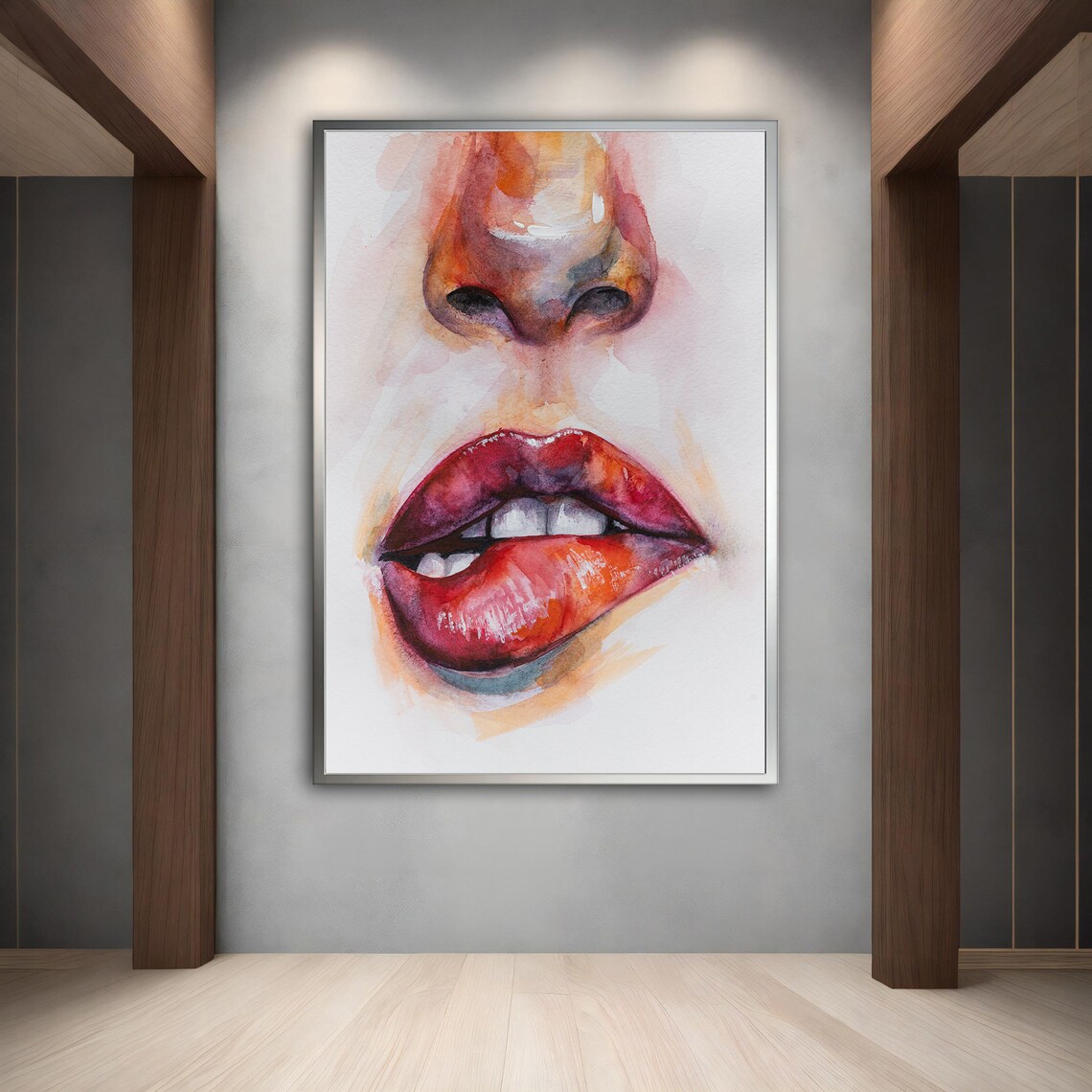 Watercolor Red Lips Close Up Woman Face Beauty Art Print Poster - Image 3