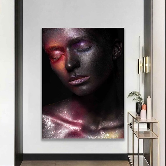Sleeping Dark Glitter Woman Portrait Pink Sparkle Wall Art Poster