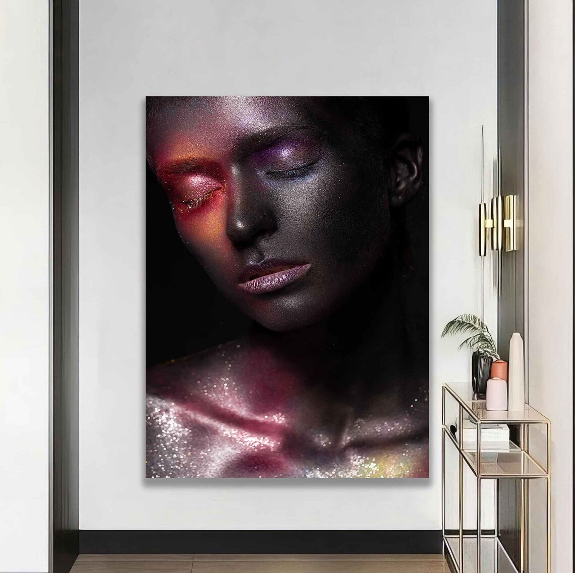 Sleeping Dark Glitter Woman Portrait Pink Sparkle Wall Art Poster
