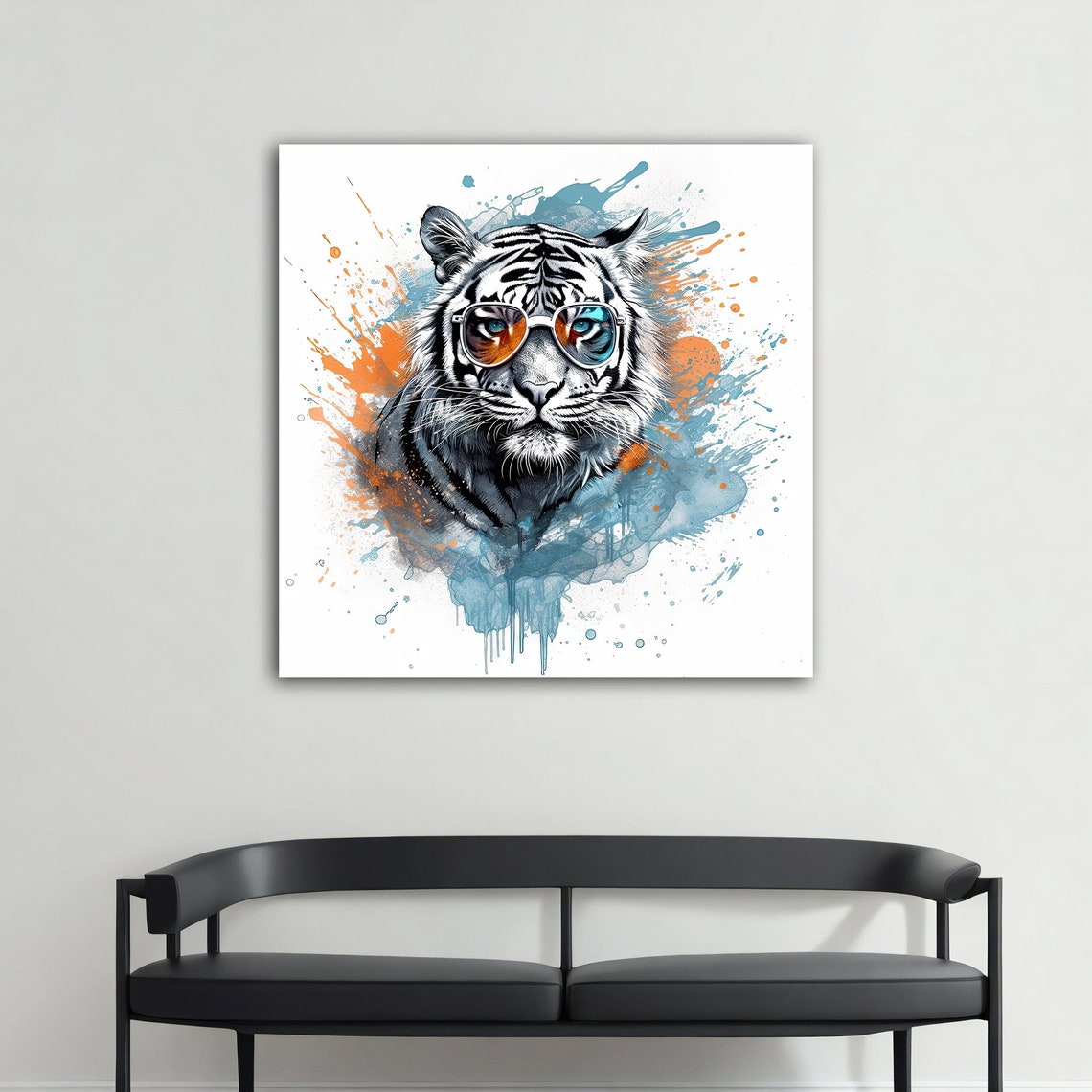 White Tiger Sunglasses Splash Art Fun Animal Wall Art Poster - Image 4