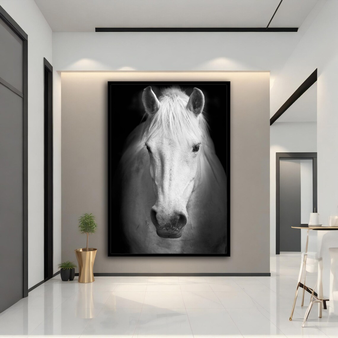 White Horse Portrait Black White Dramatic Photography Art Print - Image 5