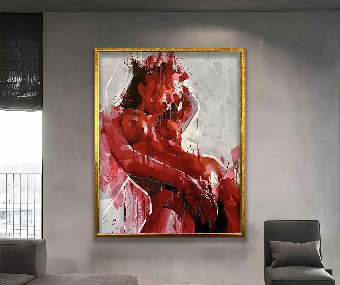 Red Abstract Woman Figure Bold Crimson Brushstroke Modern Wall Art Poster - Image 2