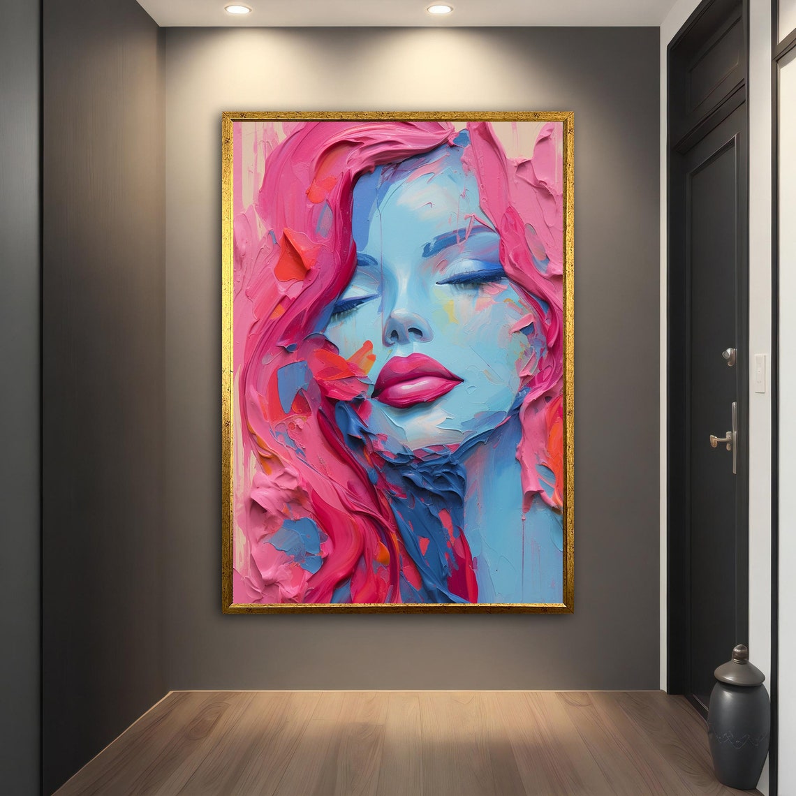 Woman With Pink Hair Modern Wall Art Modern Woman Print Abstract Woman Painting Feminine Woman Wall Decor - Image 4
