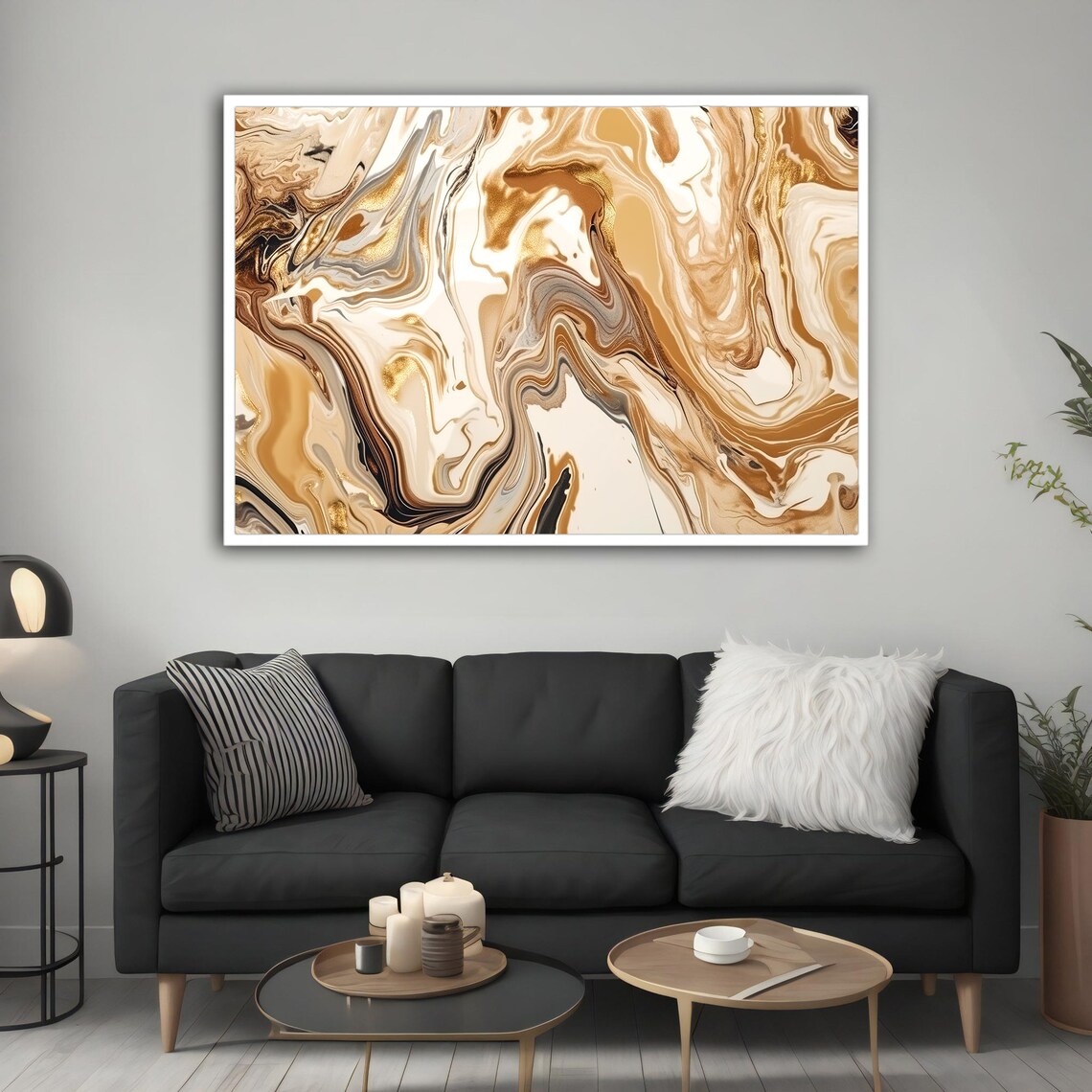 Cream Gold Marbling Abstract Painting Swirl Liquid Neutral Wall Poster - Image 3