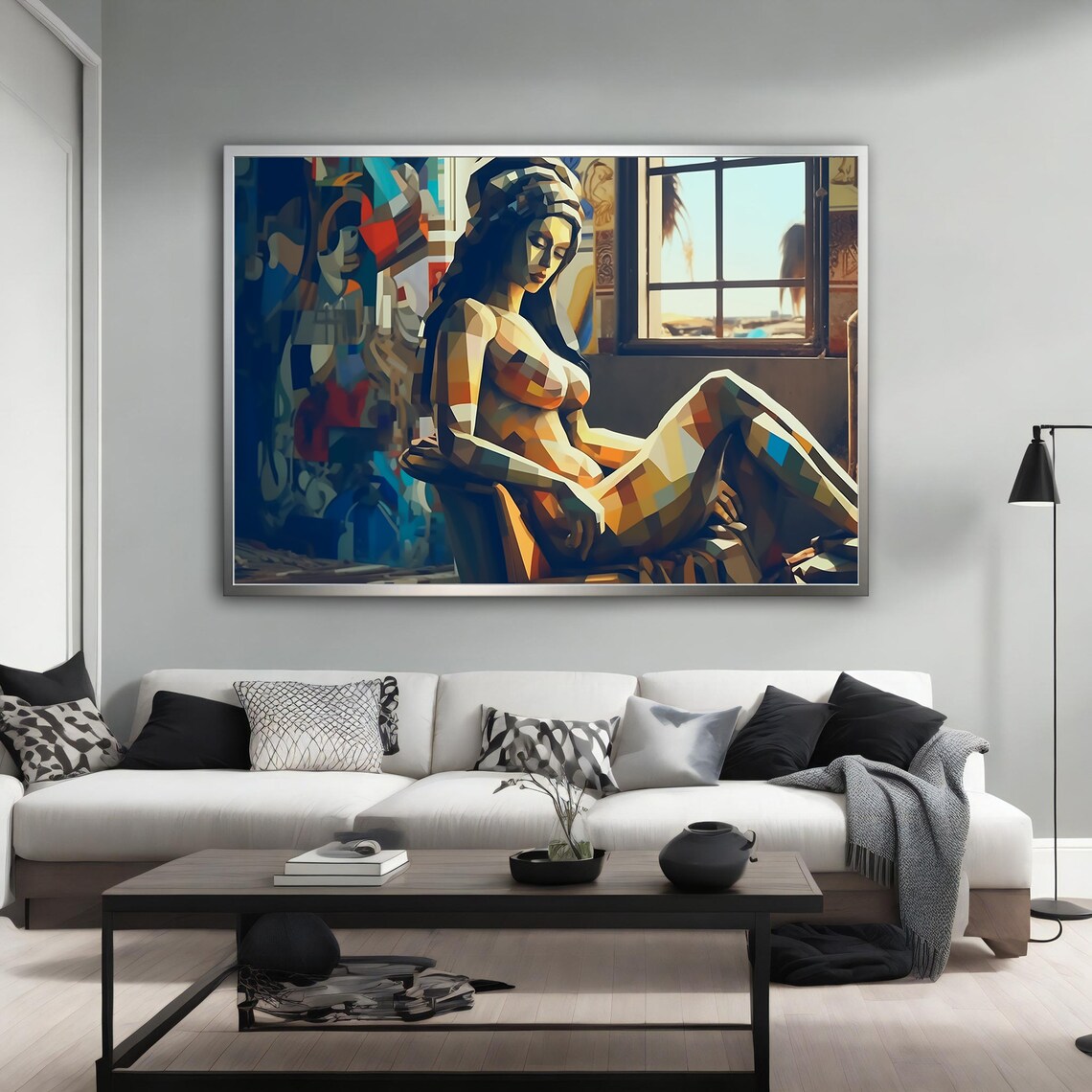 Geometric Mosaic Woman Painting Low Poly Nude Figure Window Light Wall Art - Image 3