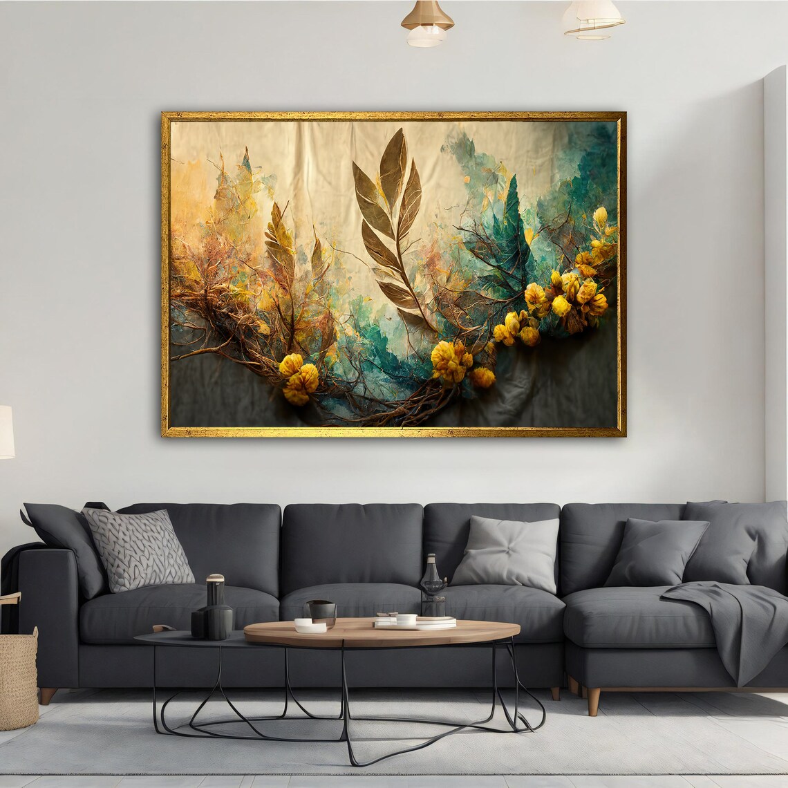 Yellow Wildflower Watercolor Botanical Gold Teal Nature Art Poster - Image 5