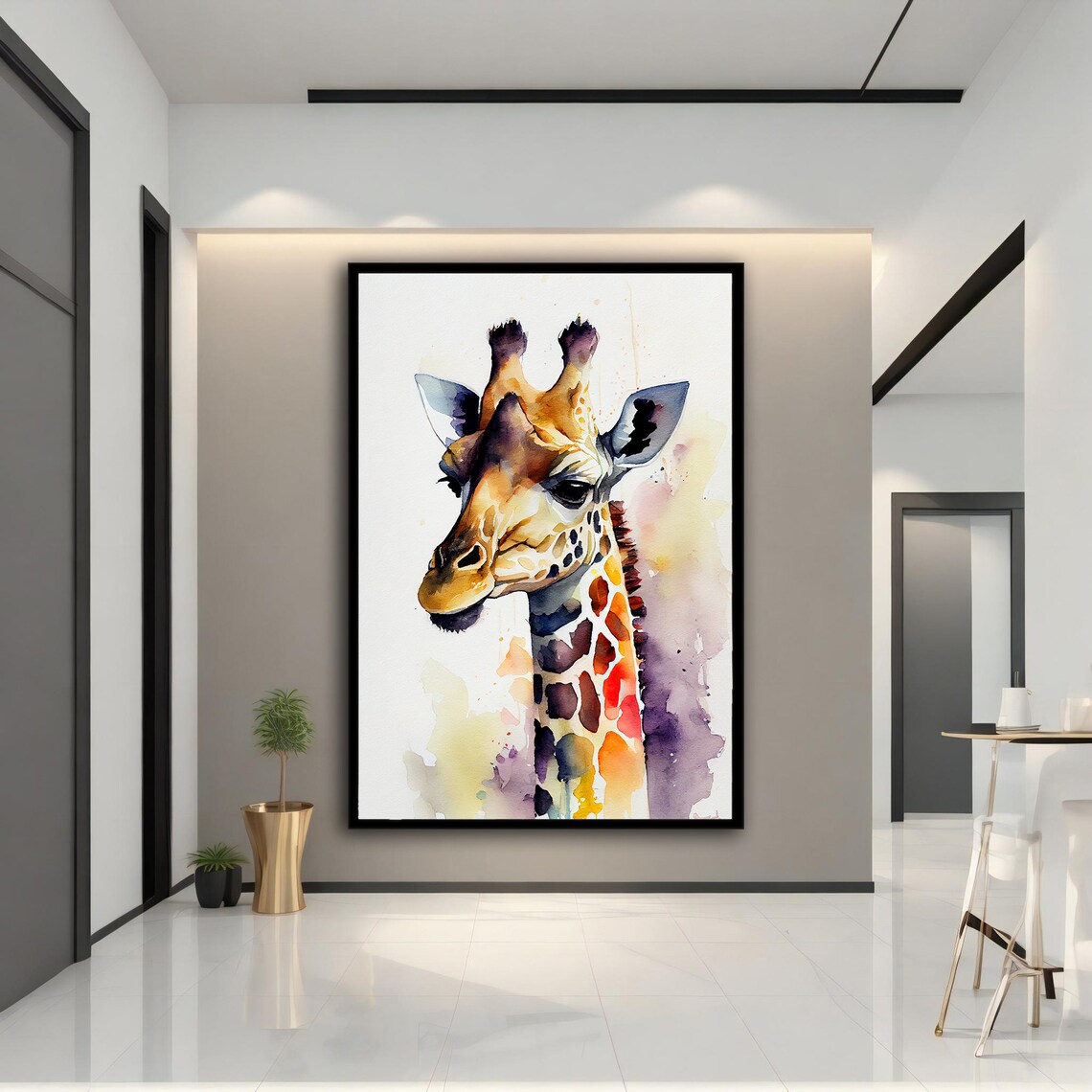 Watercolor Giraffe Portrait Soft Warm Tones Animal Wall Art Print - Image 5