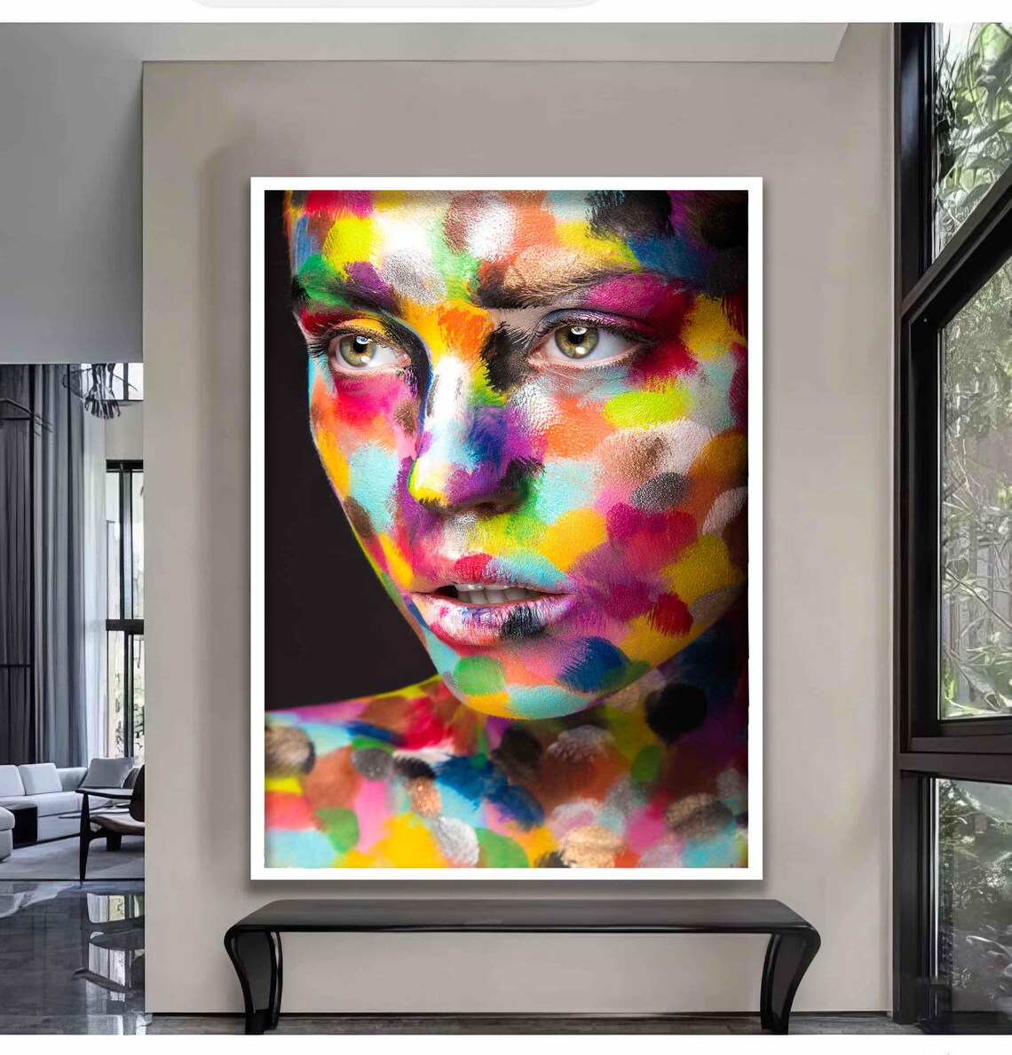 Rainbow Face Paint Woman Portrait Multicolor Splatter Abstract Art Poster - Image 2