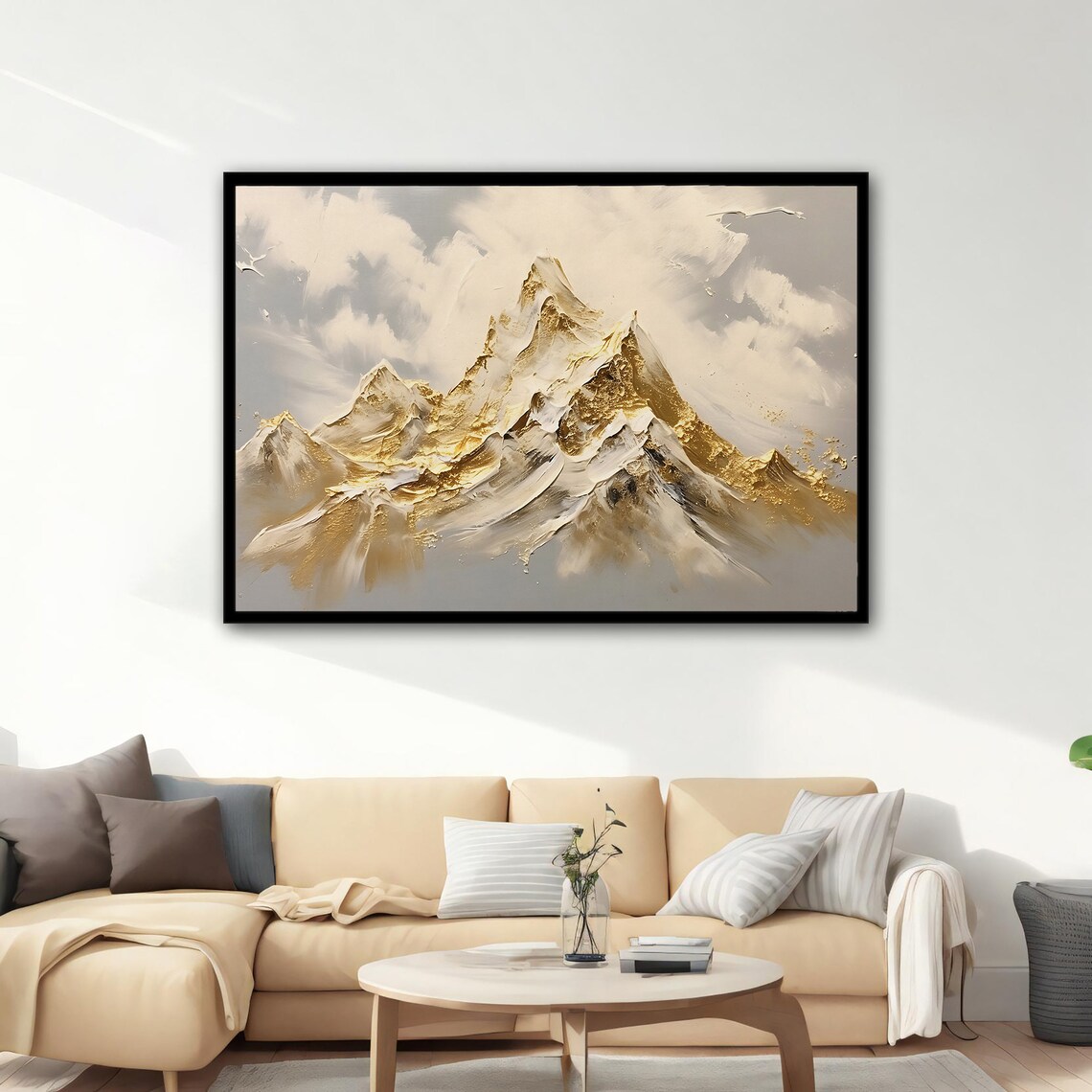 Golden White Mountain Peaks Abstract Gold Leaf Nature Wall Art Poster - Image 3