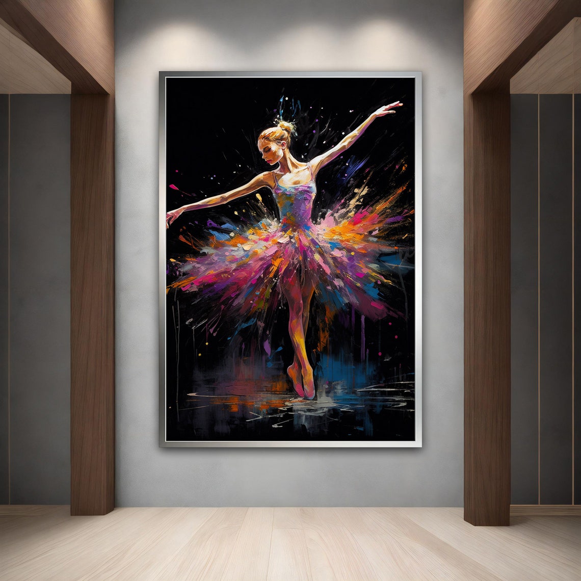 Colorful Ballerina Dancer Paint Splash Tutu Black Wall Art Poster - Image 3