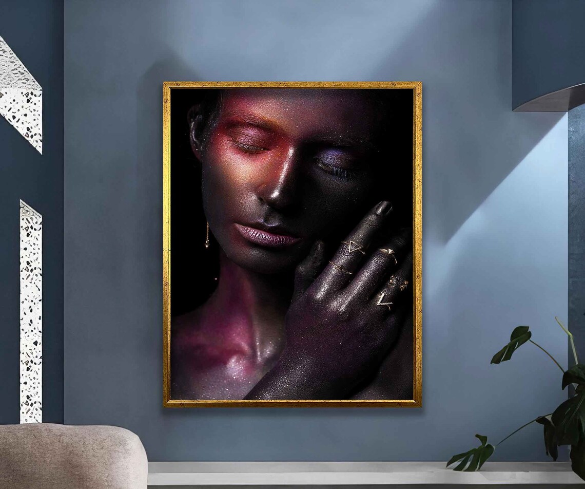 Dark Glitter Woman Portrait Purple Sparkle Moody Wall Art Poster - Image 4