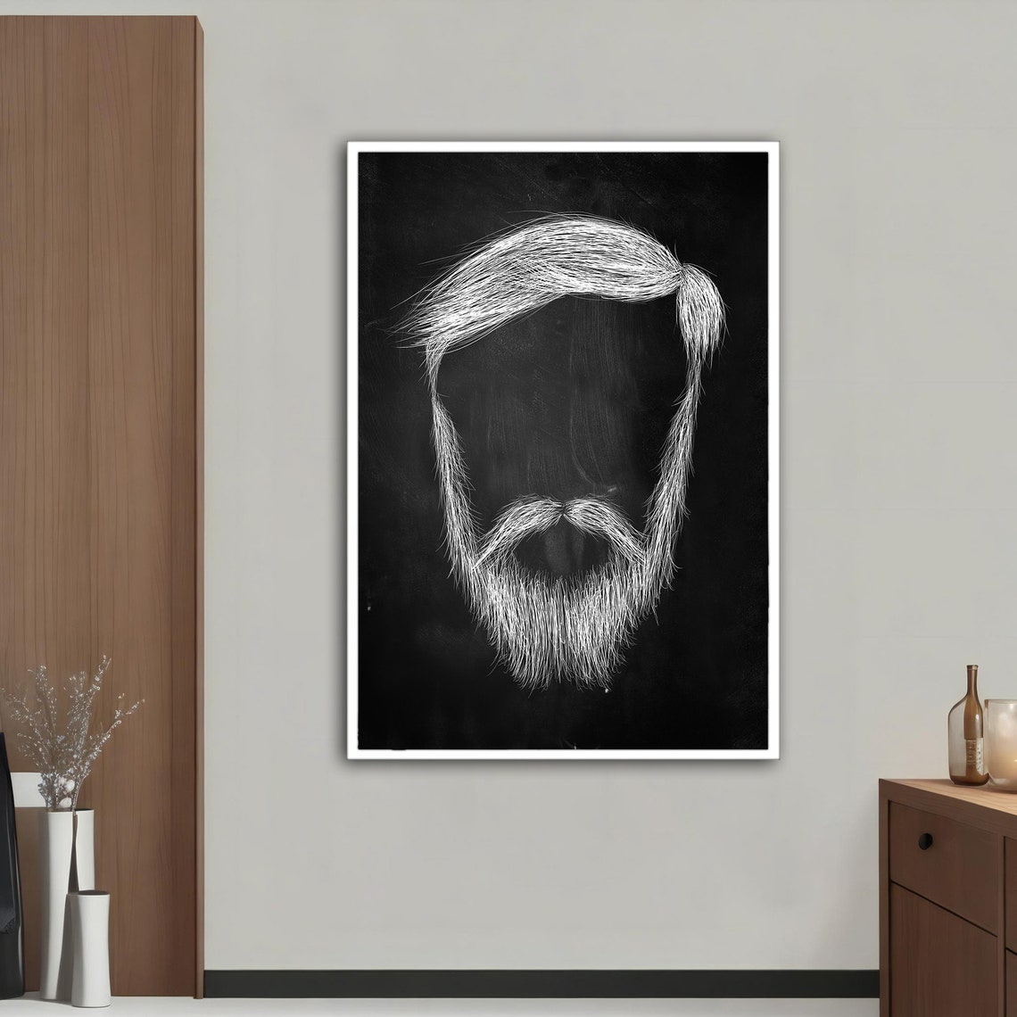 Bearded Man Line Art Portrait Black White Sketch Face Wall Poster - Image 5