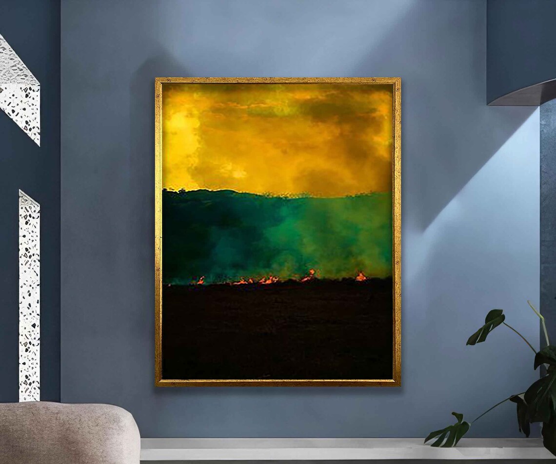 Yellow Green Black Storm Abstract Landscape Modern Wall Art Poster - Image 5