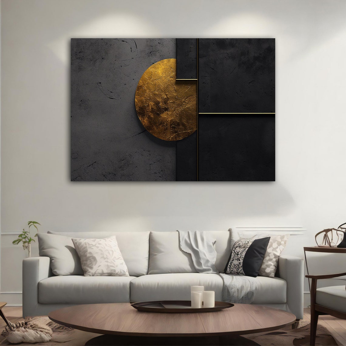 Gold Black Geometric Abstract Moon Circle Modern Painting Wall Poster - Image 4