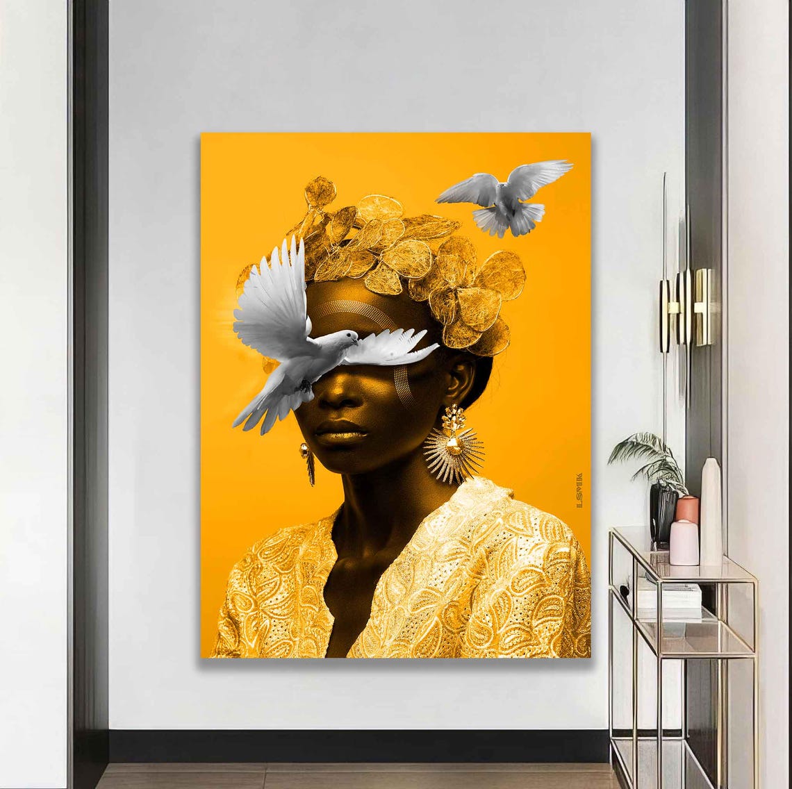 Woman With Bird Wall Art Colorful Modern Woman Print African Woman Painting Woman Wall Decor Bird Wall Art