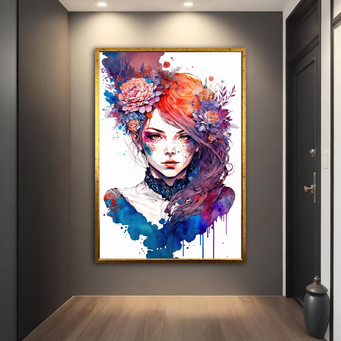 Watercolor Woman Flower Hair Pink Purple Bloom Soft Pastel Art Poster - Image 3