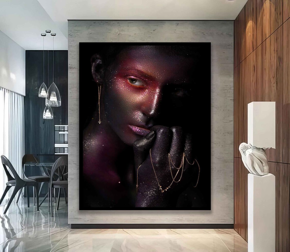 Dark Beauty Portrait Gold Jewelry Chains Glitter Wall Art Poster - Image 5