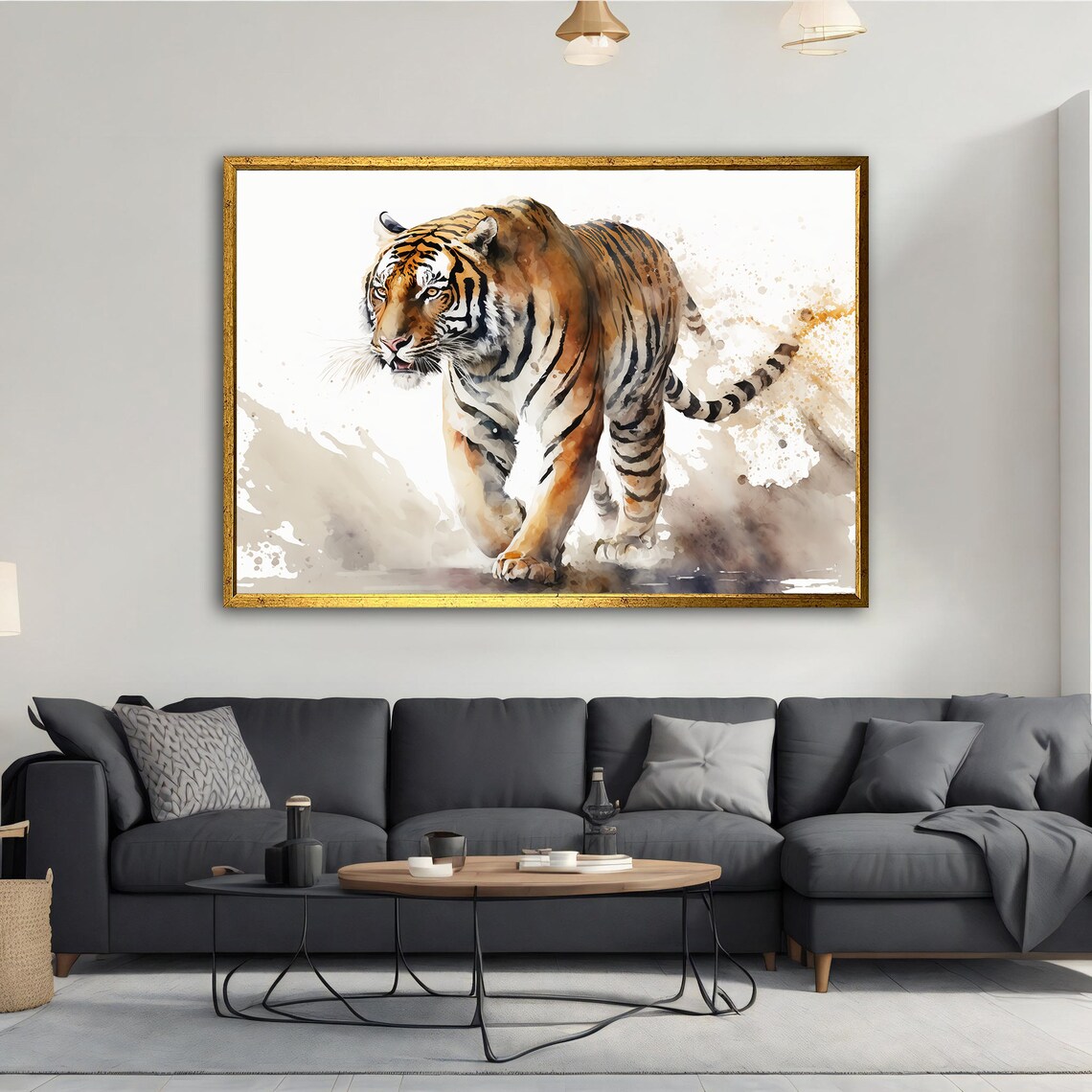 Tiger Walking Watercolor Painting Wildlife Animal Portrait Wall Poster - Image 3