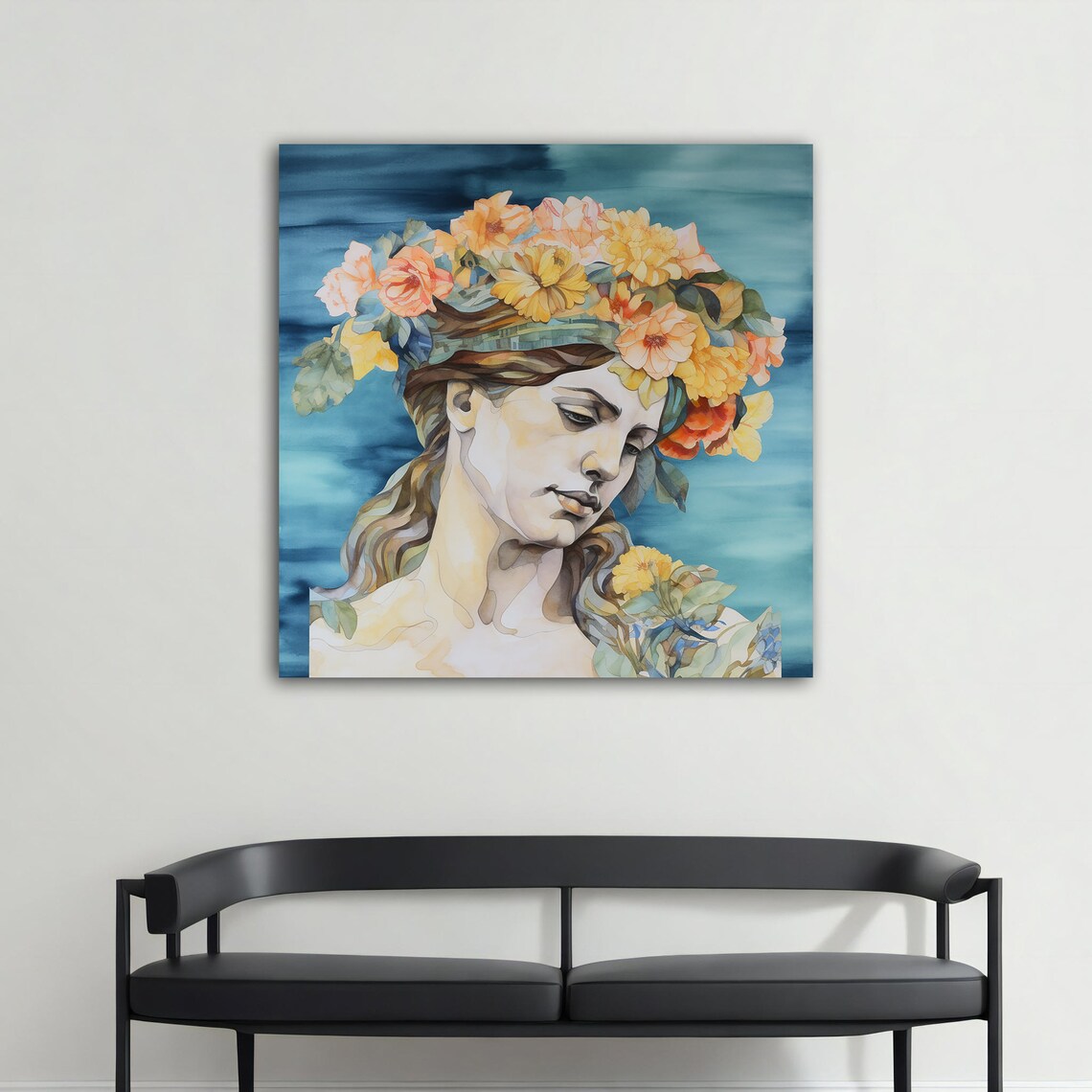 Woman With Colorful Flower Crown Watercolor Portrait Art Poster - Image 4