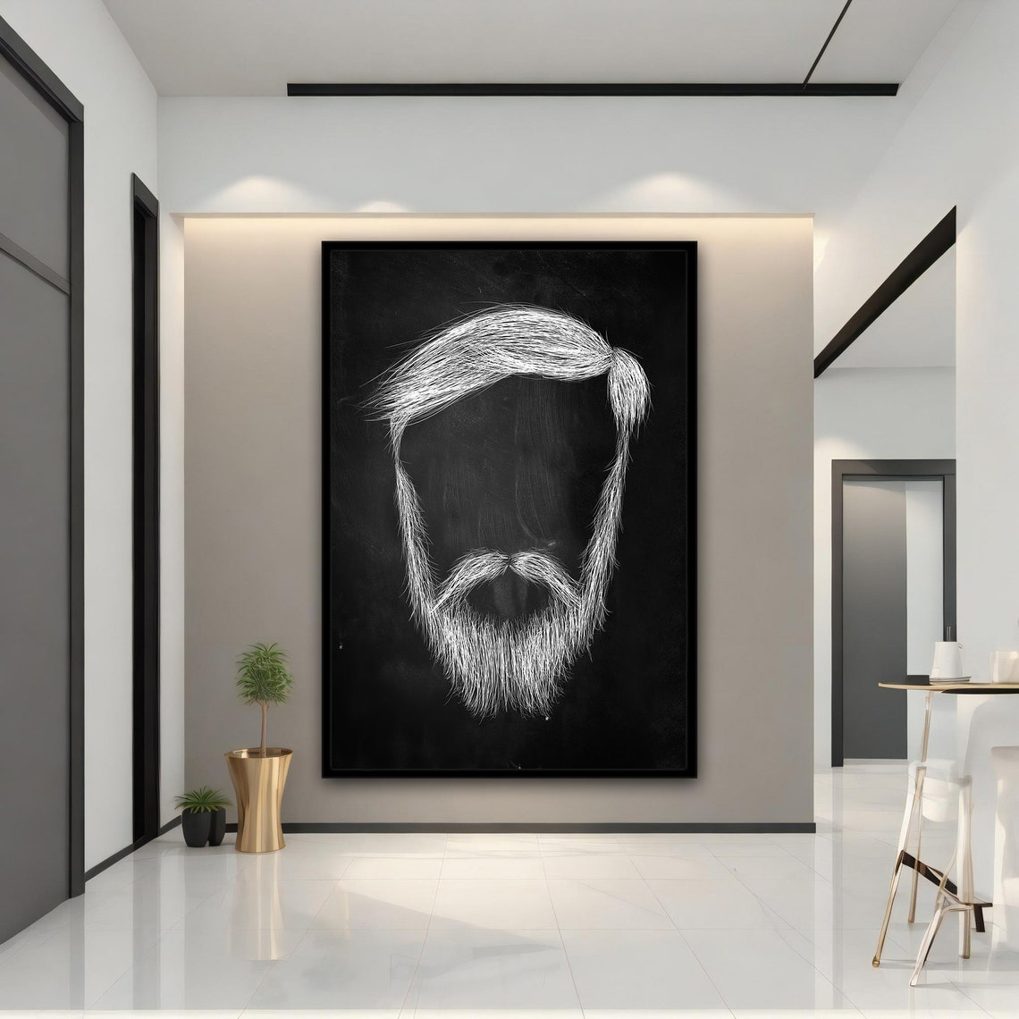 Bearded Man Line Art Portrait Black White Sketch Face Wall Poster - Image 4