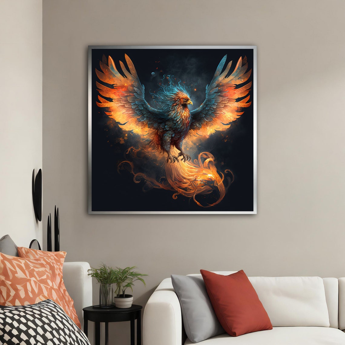 Phoenix Rising Fire Wings Black Background Mythical Bird Art Poster - Image 4